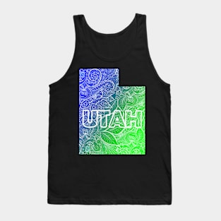 Colorful mandala art map of Utah with text in blue and green Tank Top